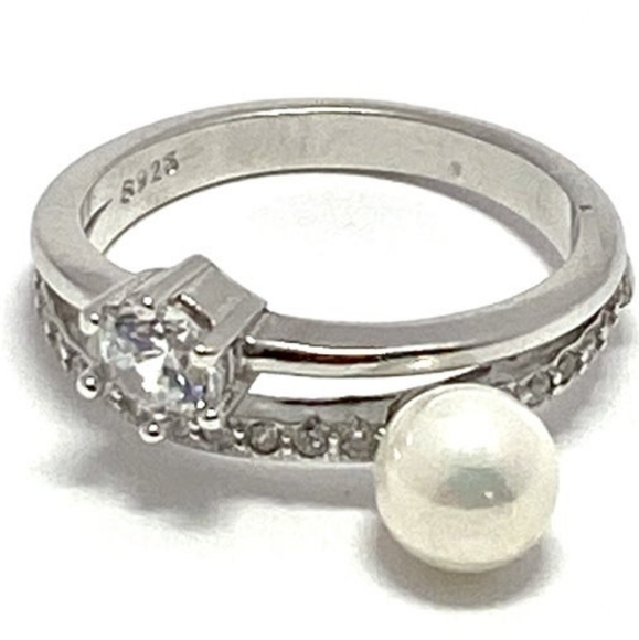 Solid .925 SS ⚡White Gold Overlay, Pearl & Topaz - Picture 2 of 12